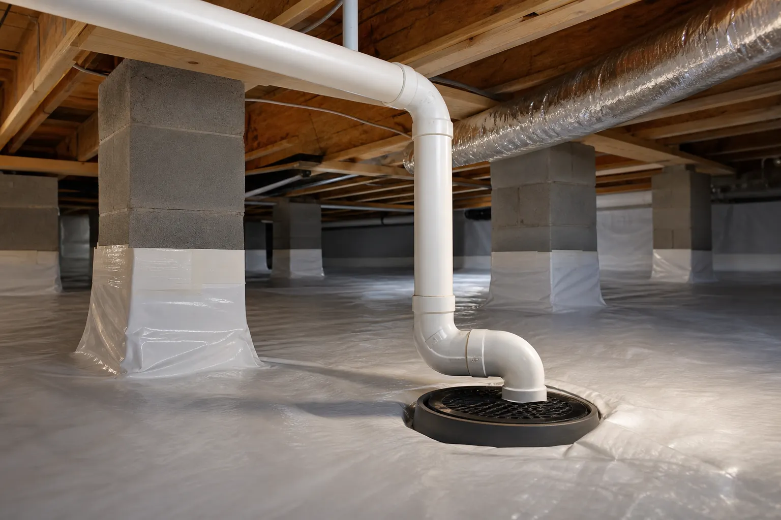 Editorial illustration of Practical crawl space drainage for Knightdale homes in North Carolina