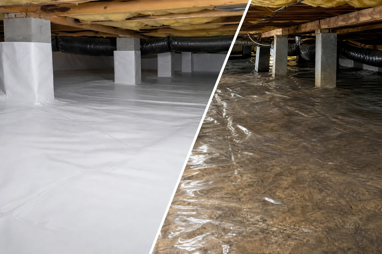 Editorial illustration of Is White or Clear Liner Better for a North Carolina Crawl Space?