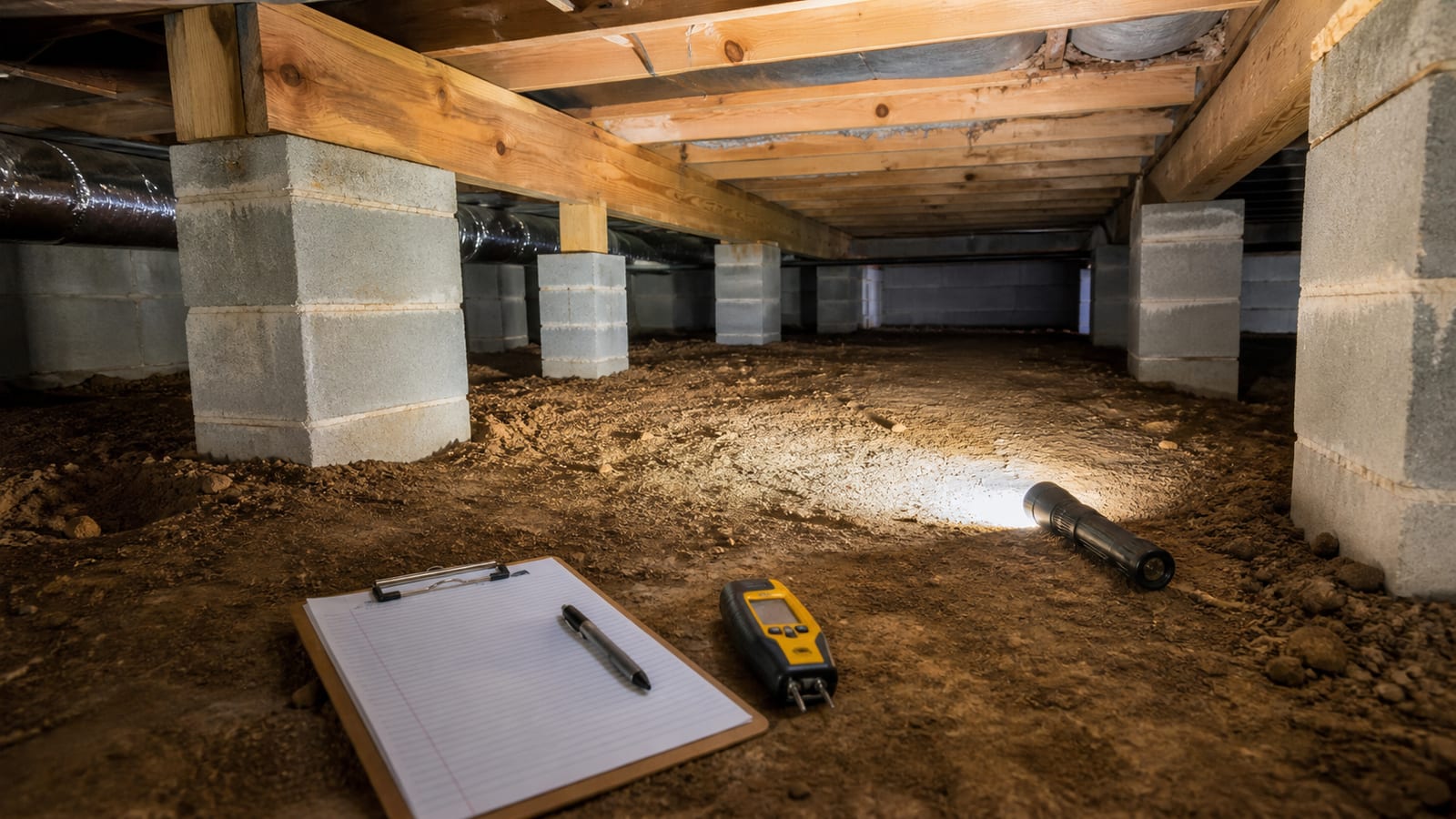 Crawl space company near Fuquay-Varina inspecting moisture and floor supports