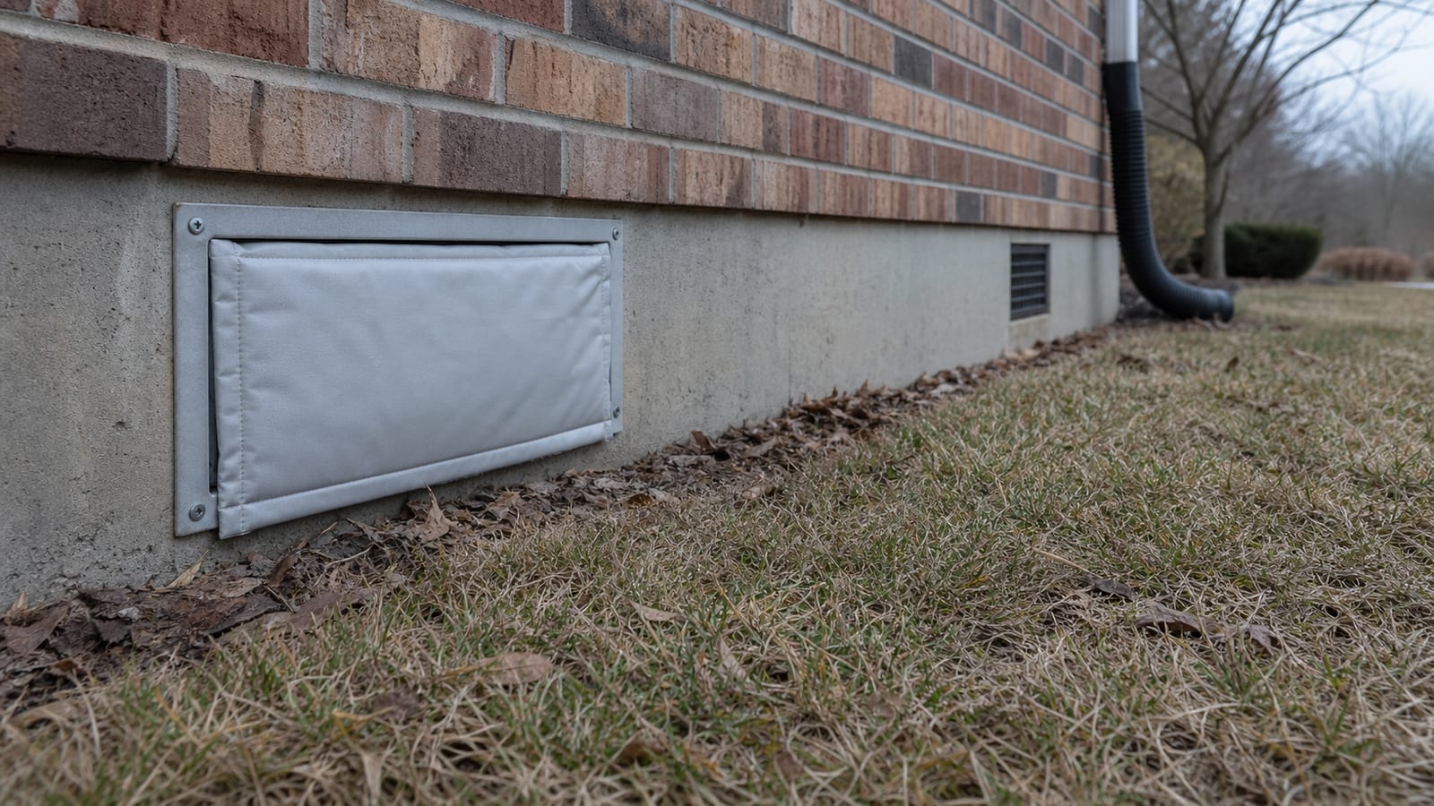Crawl space foundation vent being evaluated during cold-weather conditions