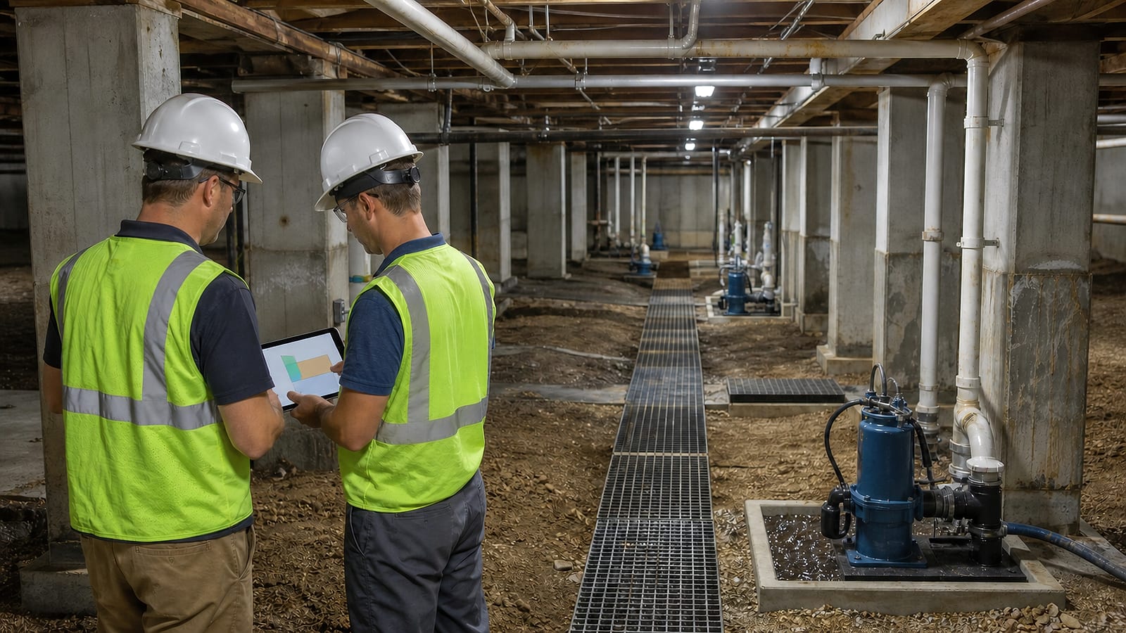 Crawl space drainage near me scope review for a North Carolina crawl space