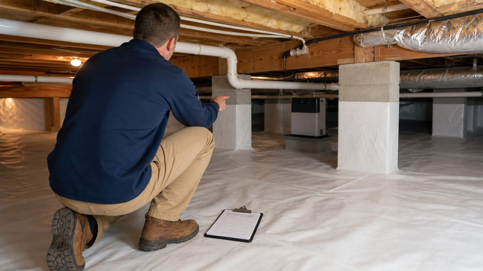 Raleigh crawl space encapsulation cost scope with sealed liner and piers