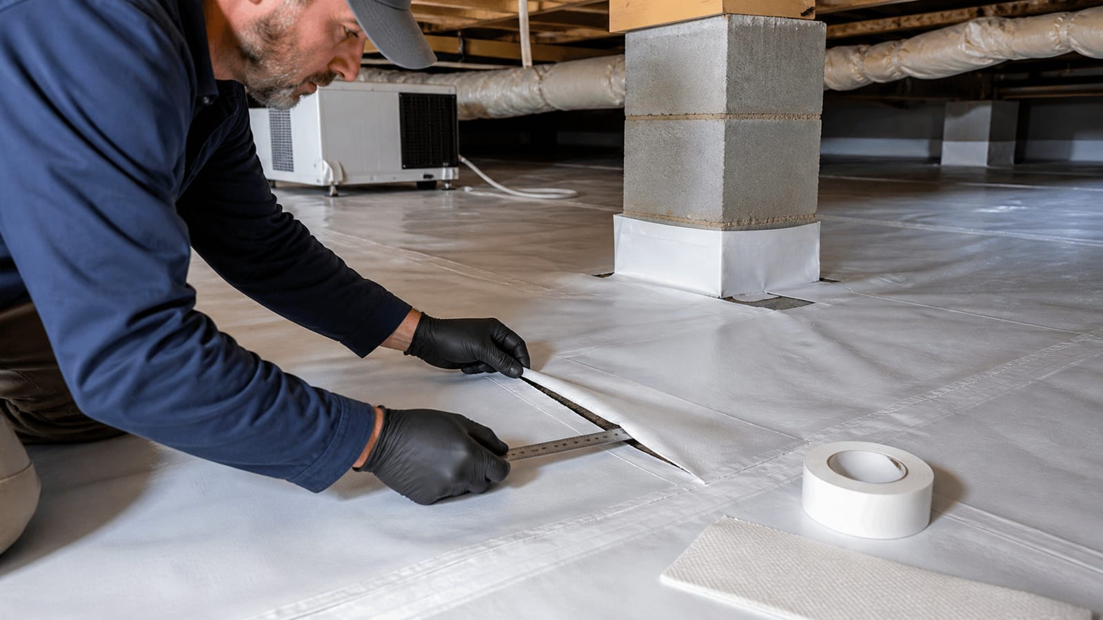 Garner crawl space inspection documenting tear and seam locations