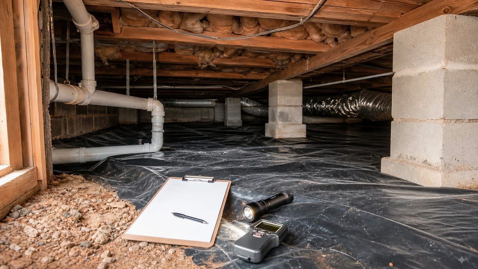 Crawl space inspection company inspection and scope review for a Durham, North Carolina crawl space