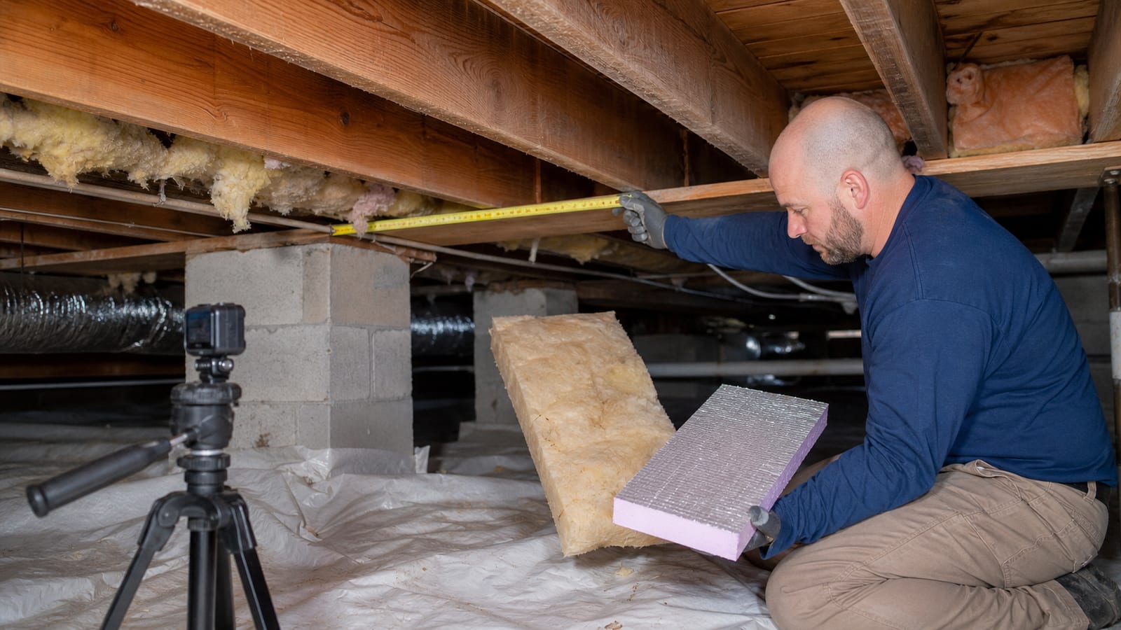Wake Forest crawl space inspection documenting existing insulation condition