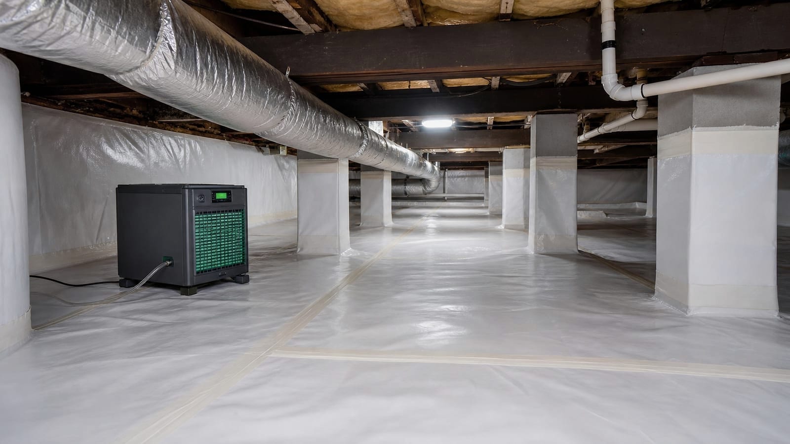 Crawl space liner repair inspection and scope review for a Cary, North Carolina crawl space