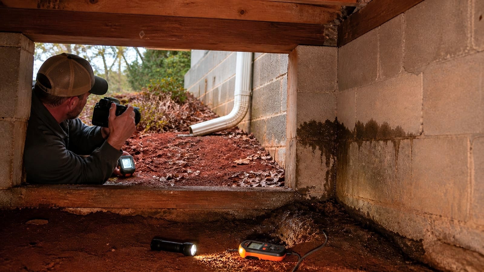 Crawl space moisture inspection inspection and scope review for a Durham, North Carolina crawl space