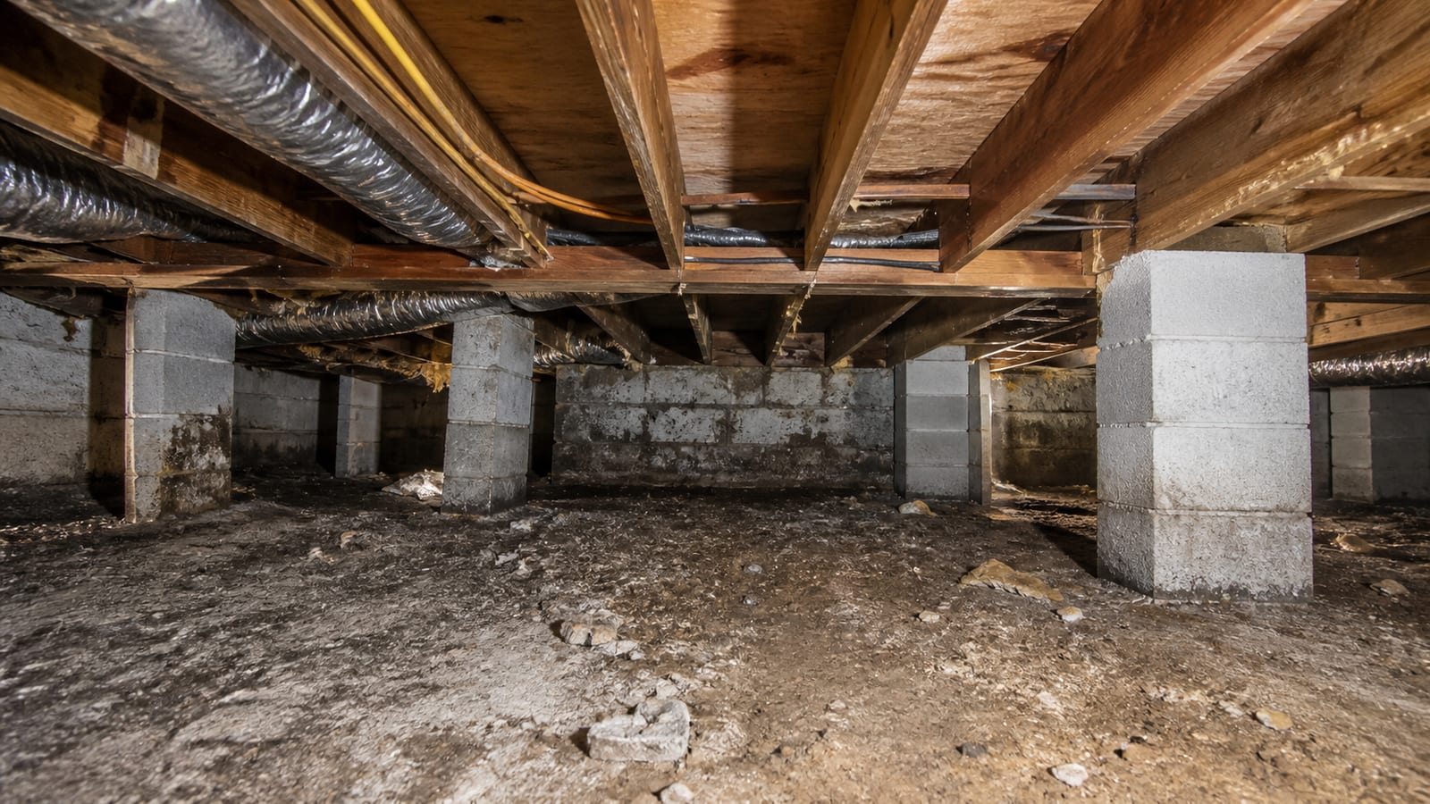Crawl space mold remediation inspection beneath a Durham home