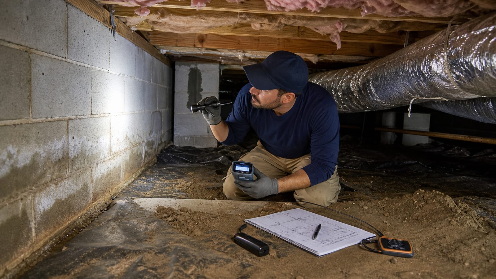 Holly Springs crawl space inspection documenting multiple moisture pathways