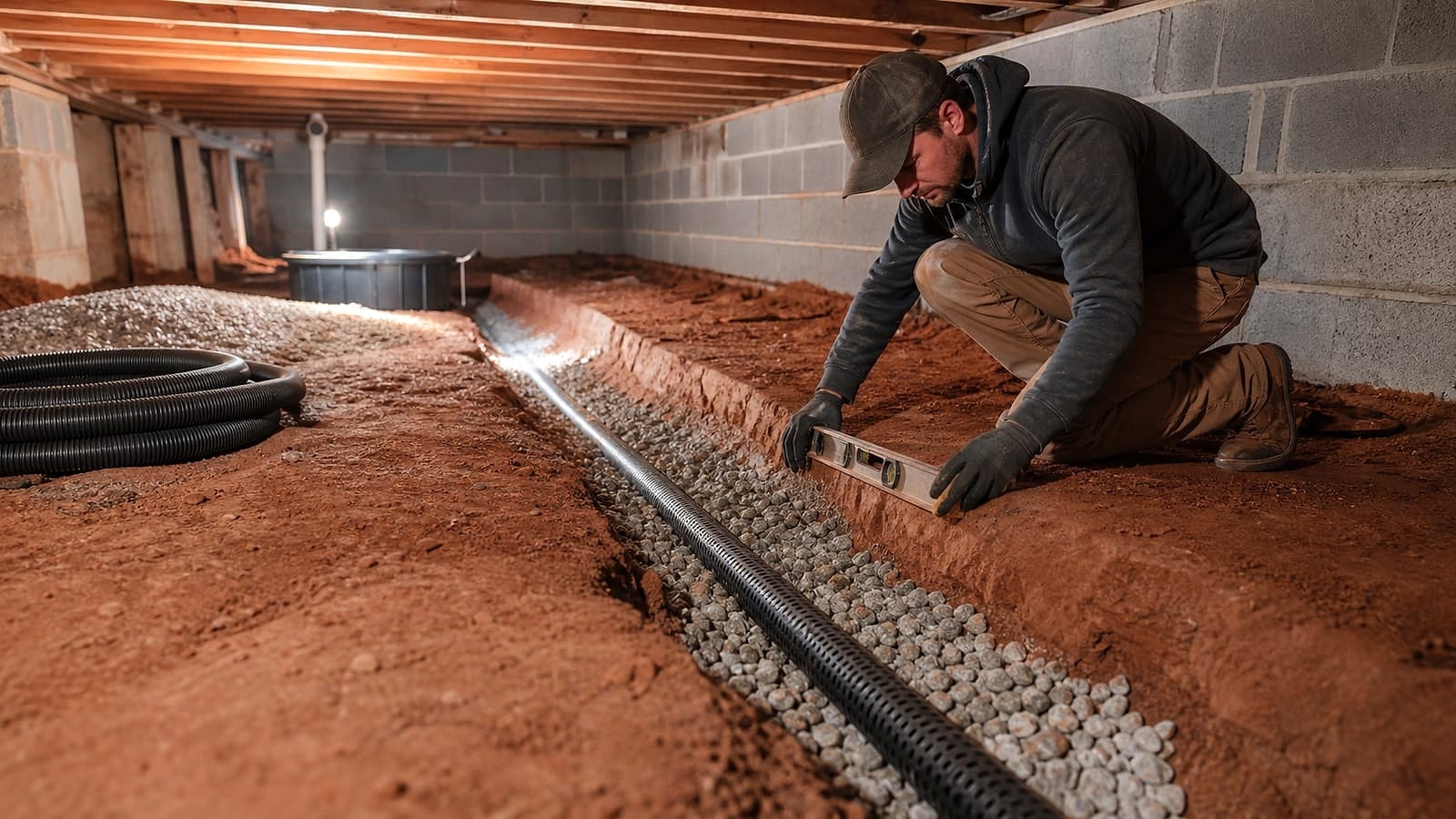 Crawl space sump pump installer near me inspection and scope review for a Angier, North Carolina crawl space