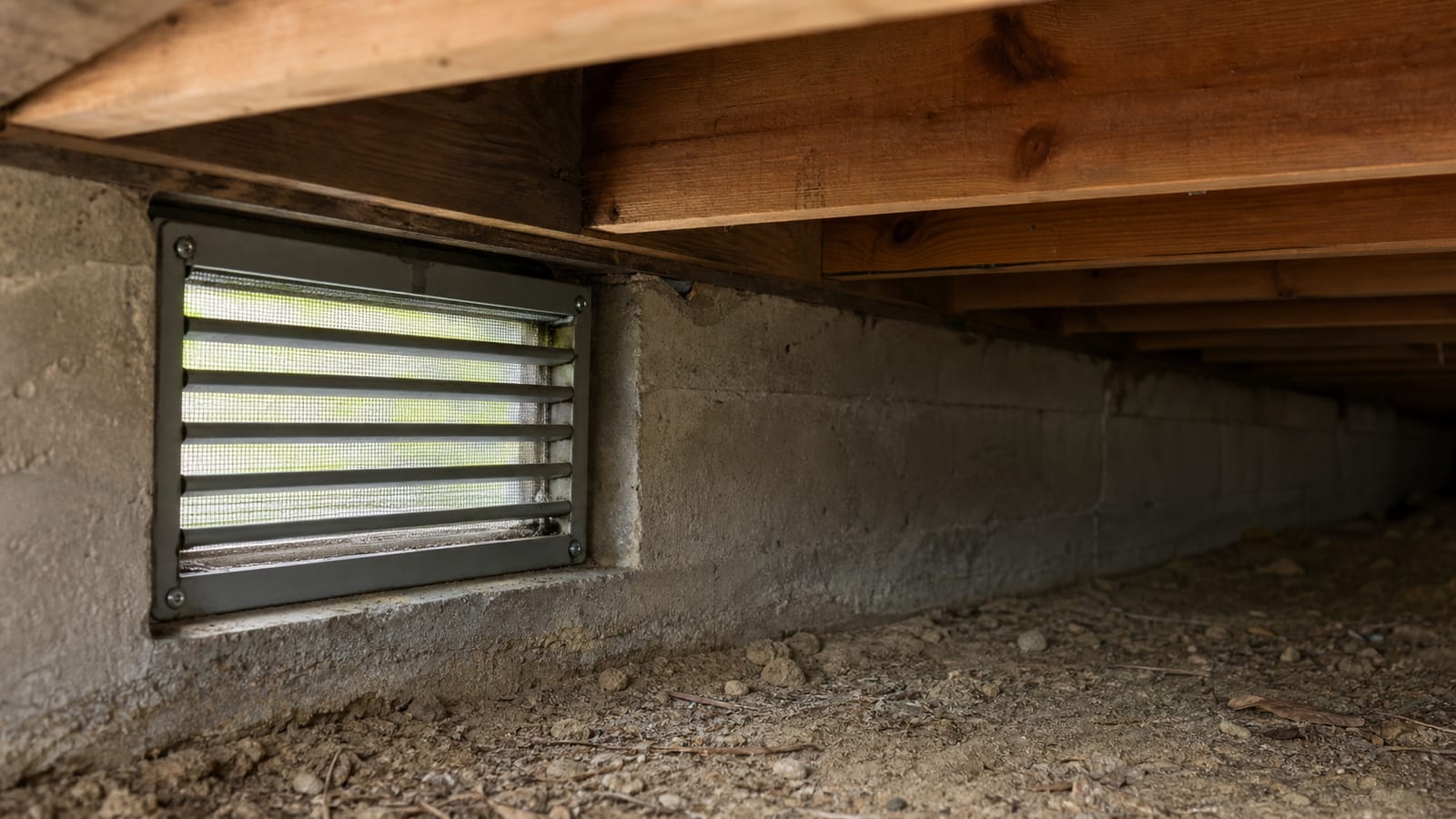 Several crawl space vent-cover details arranged near a masonry foundation opening