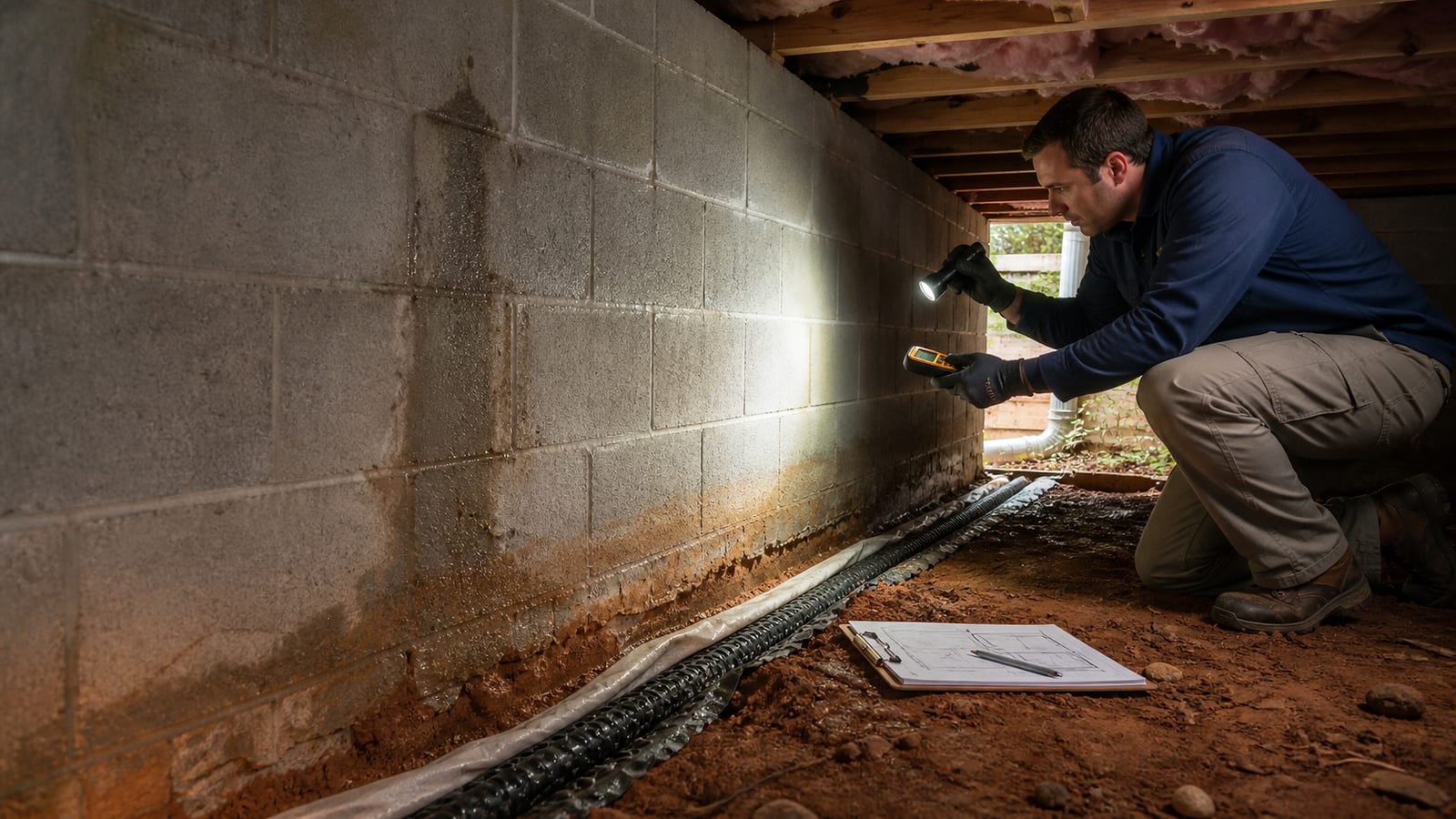 Crawl space waterproofing company scope review for a North Carolina crawl space