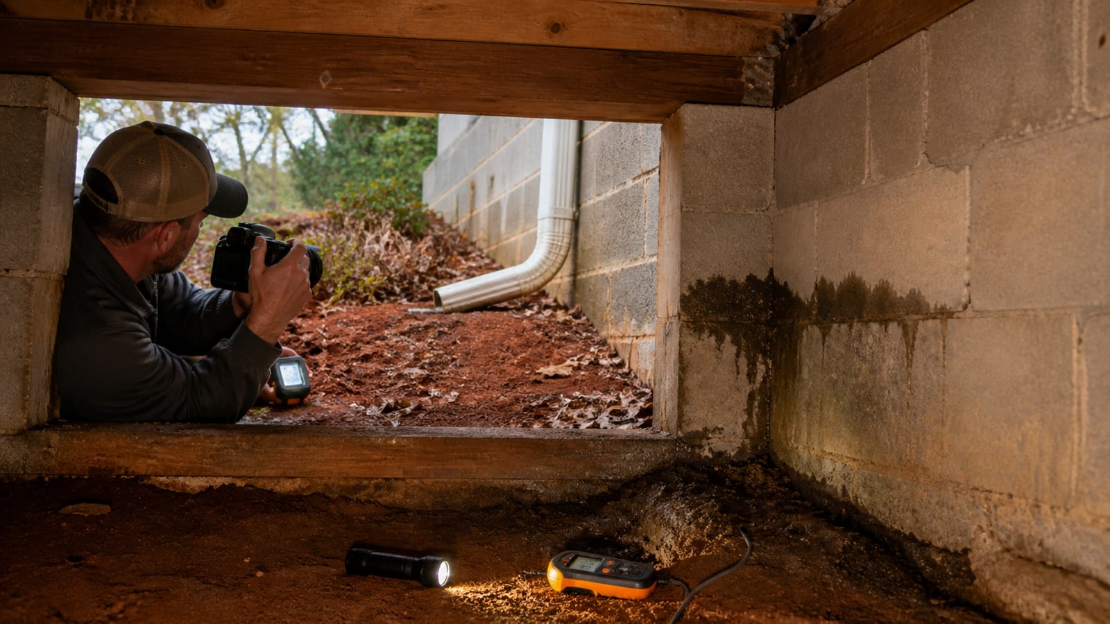 Sanford crawl space inspection documenting exterior-to-interior water route