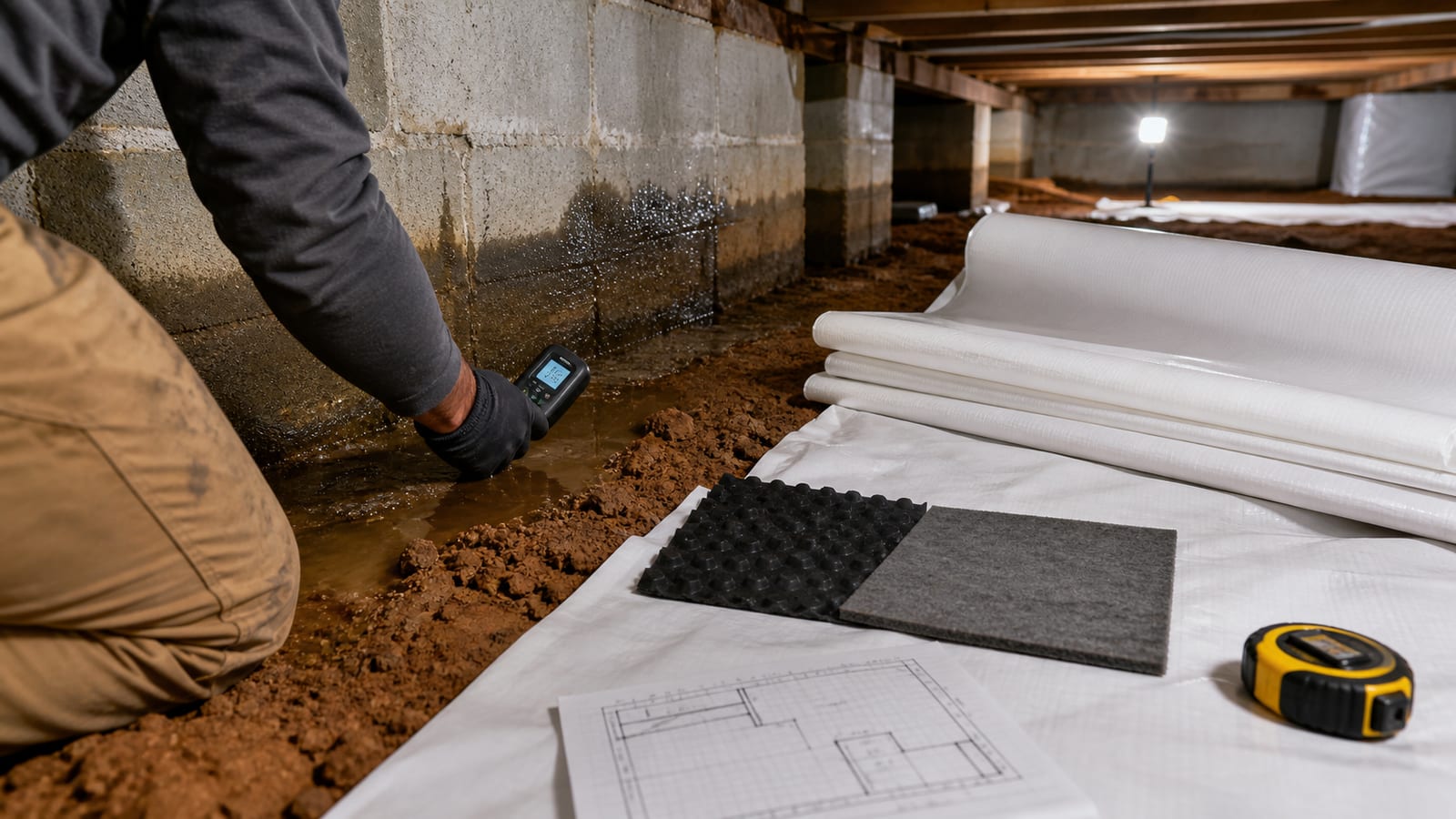 Willow Spring crawl space inspection documenting bulk water before sealing