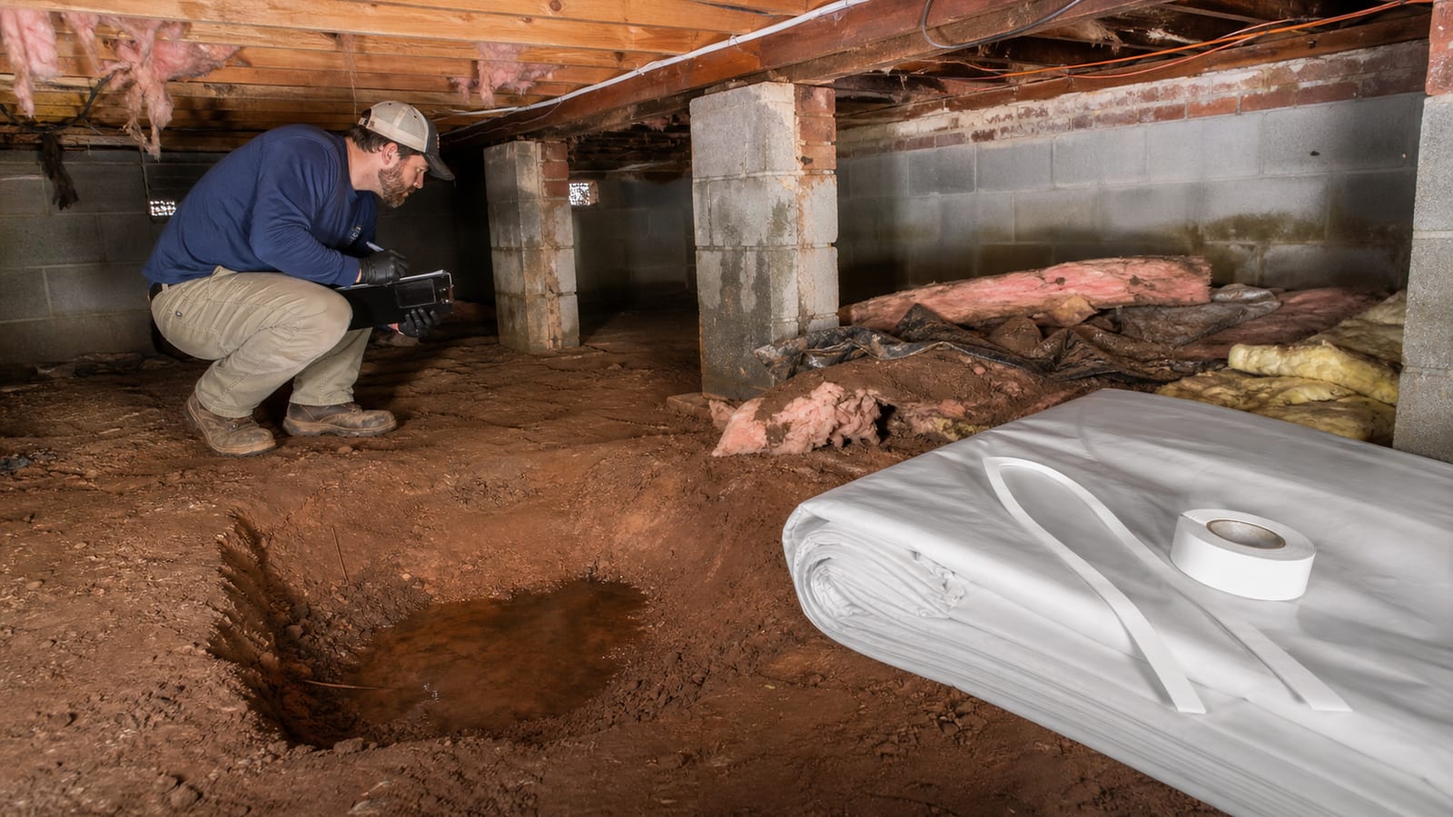 Chapel Hill crawl space inspection documenting water before liner