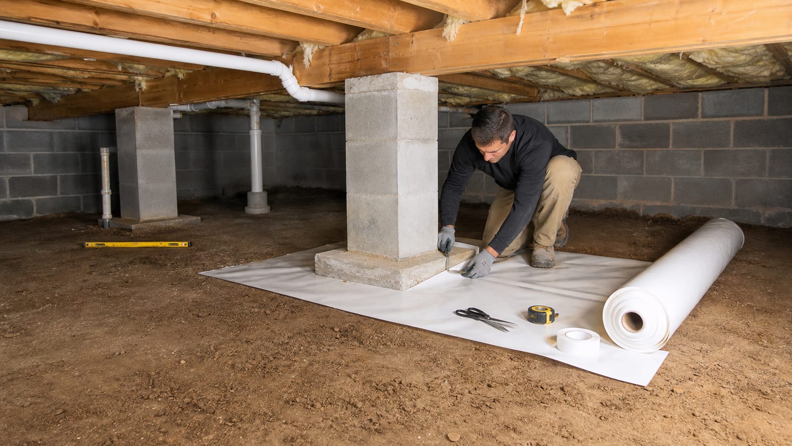 Apex crawl space inspection documenting soil and debris preparation