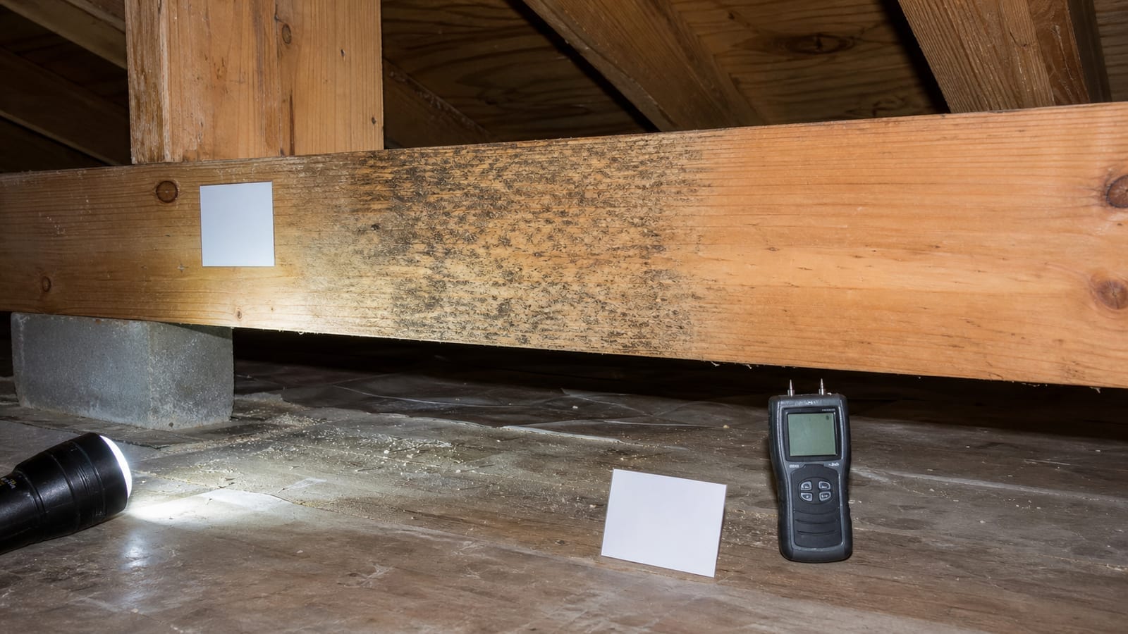 Crawl space mold remediation inspection beneath a Durham home