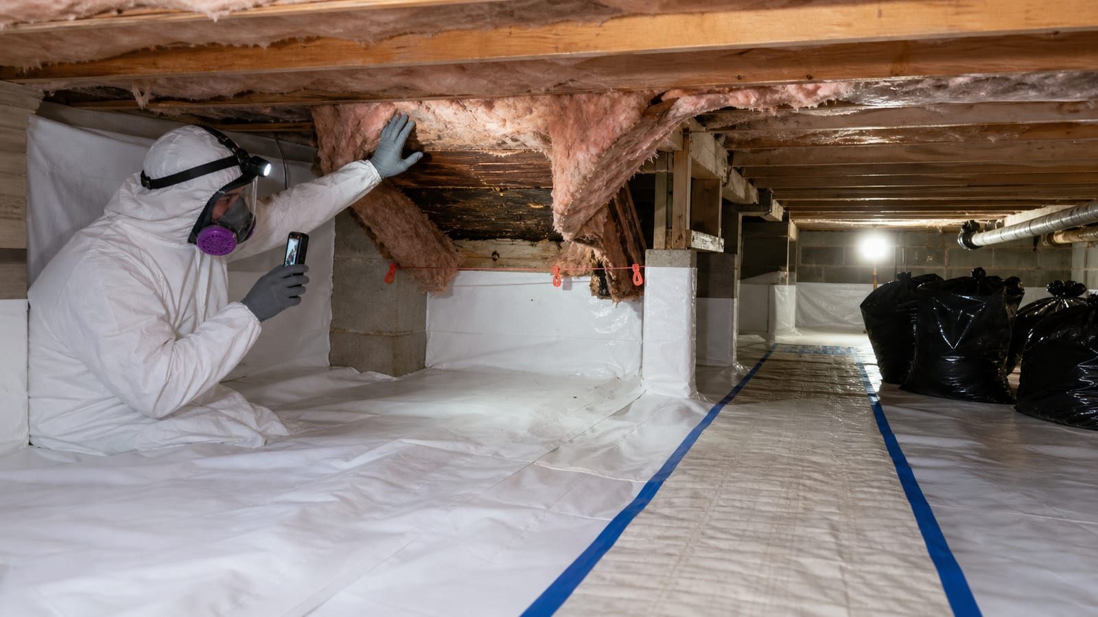 Durham crawl space inspection documenting wet-area boundaries
