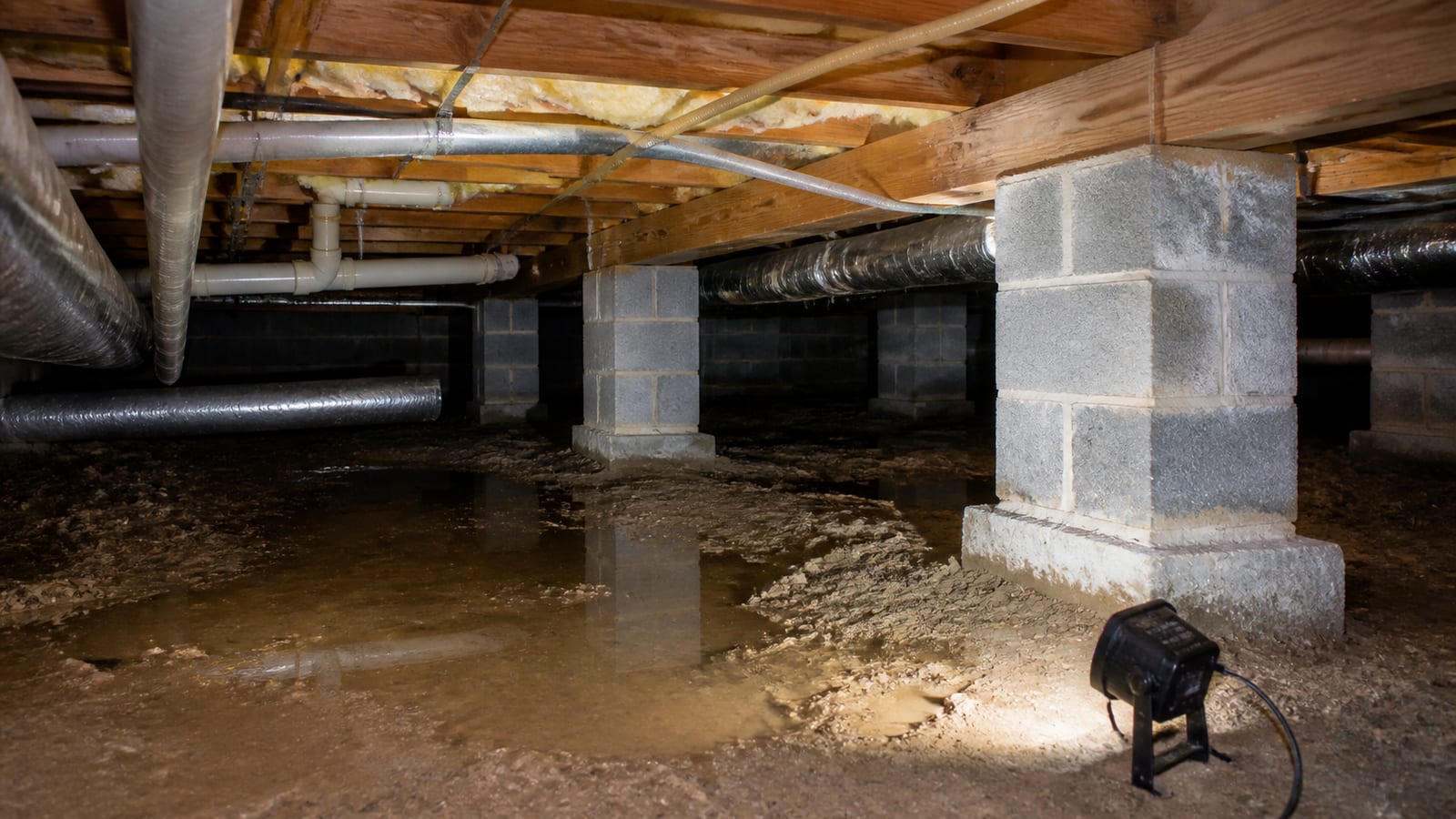 Standing water removal in a damp Clayton crawl space