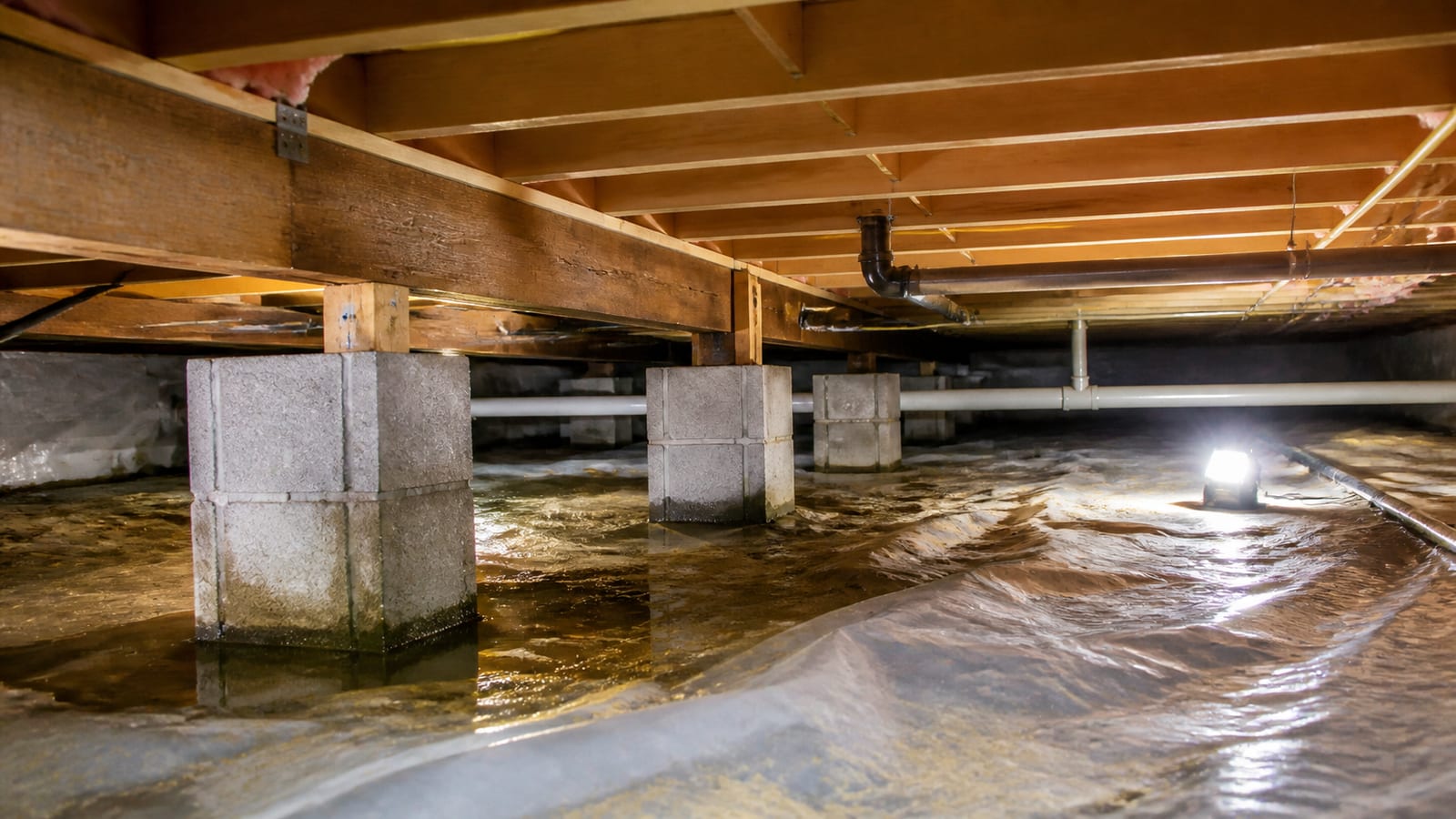 Floor joist repair crawl space inspection beneath a Sanford home